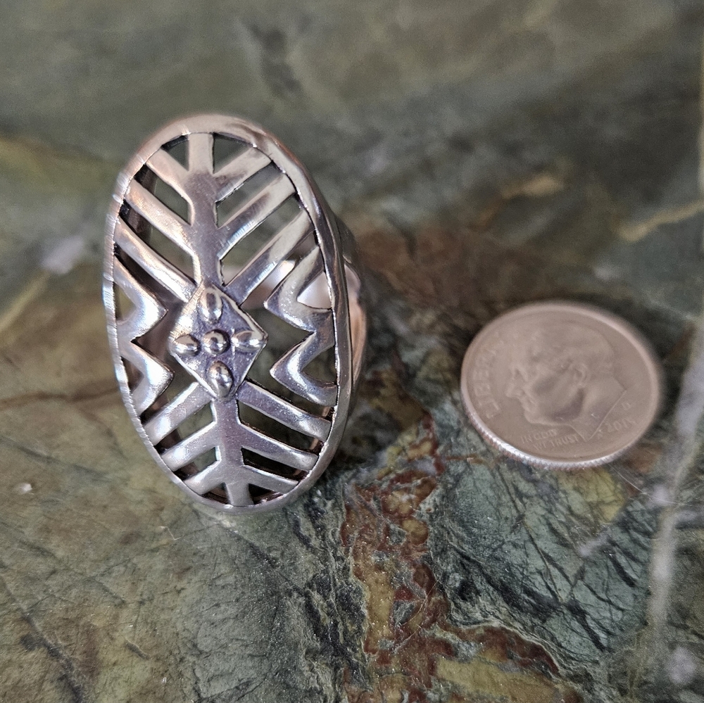 HTF Silpada .925 Sterling Silver Geometric Cut Out Statement Ring R3548 - Picture 3 of 6